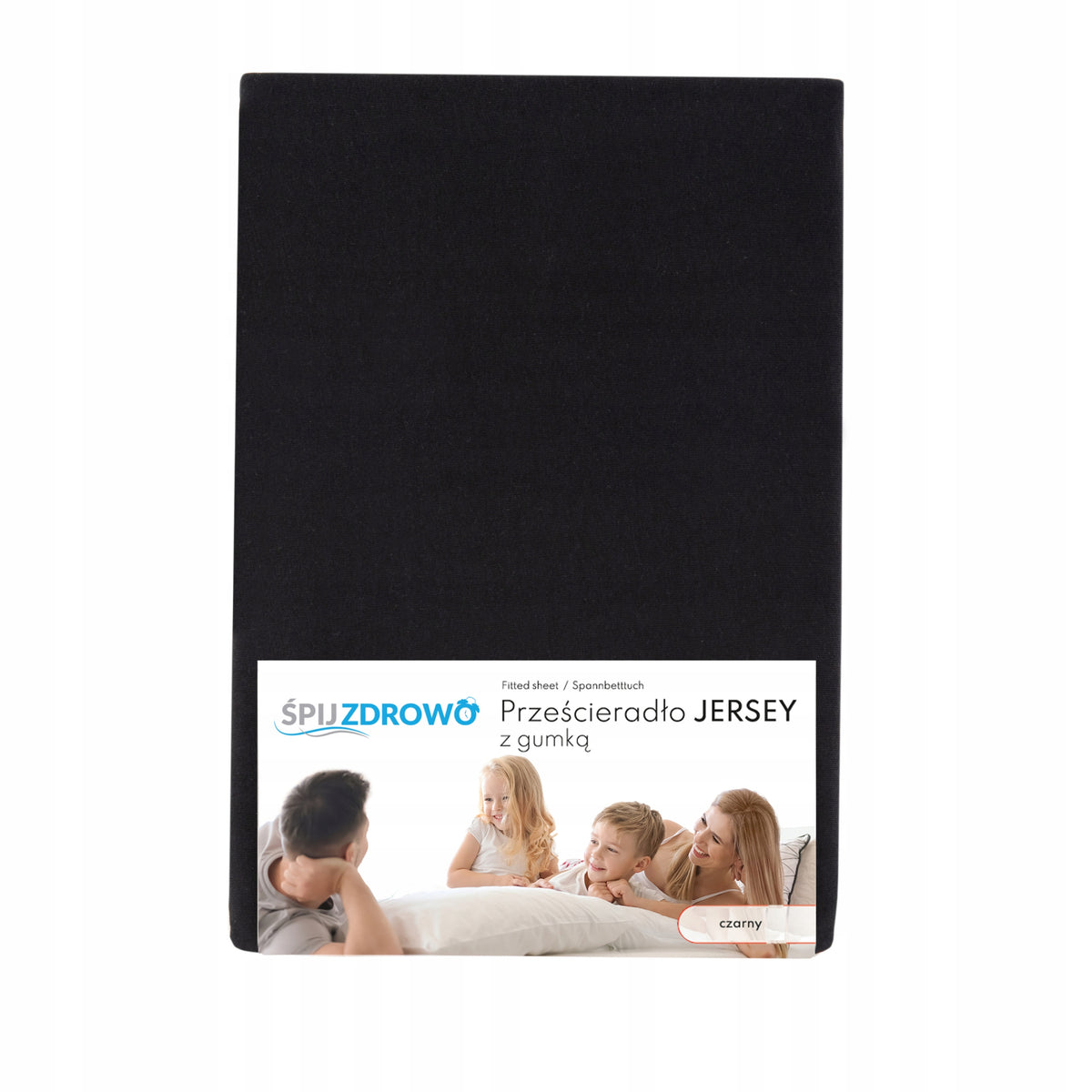 Prześcieradło JERSEY 100% bawełna z gumką GRUBE 90x200 na łóżko jednoosobowe, czarne, do materaca o wysokości do 25 cm