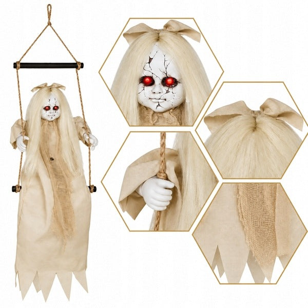 Interaktywna wisząca dekoracja dziewczynka na huśtawce 75 CM halloween ozdoba halloweenowa, straszak na imprezę
