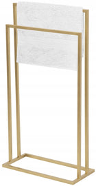 Wieszak stojak metalowy na ręczniki stojący złoty produkt polski loft do łazienki, suszarka łazienkowa, 2 drążki, 84 cm