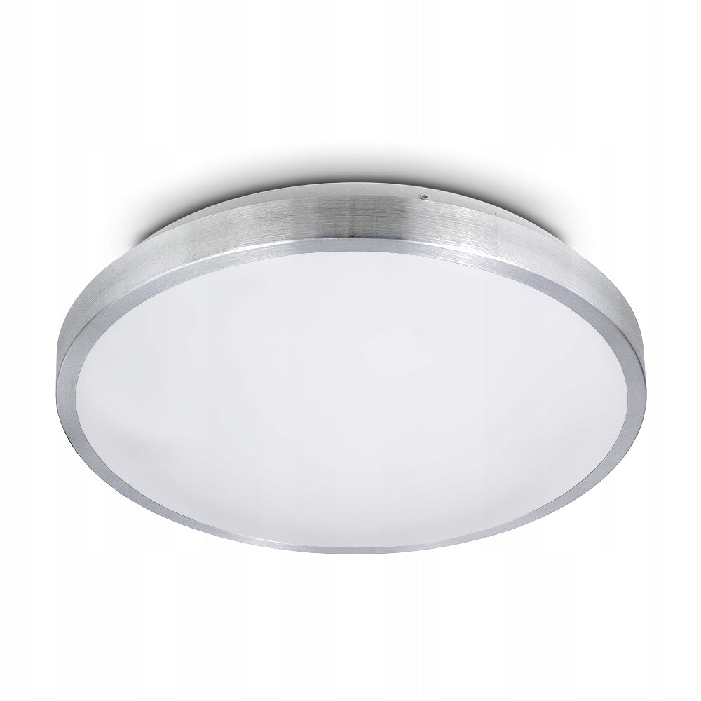 Lampa sufitowa plafon natynkowy okrągły 34cm do LED 2 x E27 chrom oprawa oświetleniowa, biało-srebrna, bez żarówek