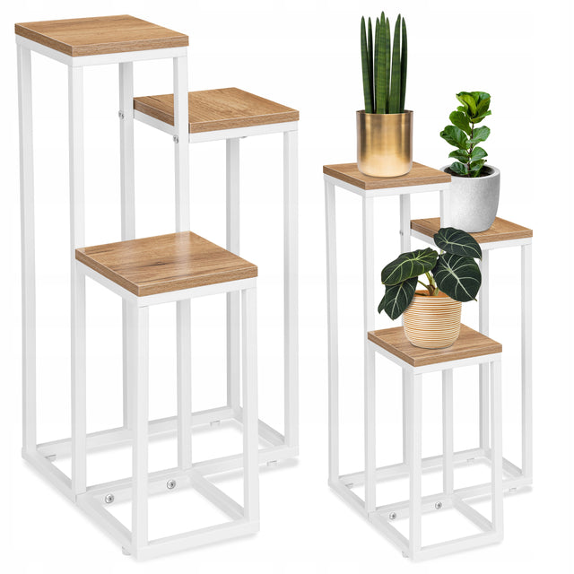 Kwietnik metalowy na kwiaty doniczki półki wysoki loft industrialny craft stojak na rośliny 3 donice 67 cm beżowo-biały