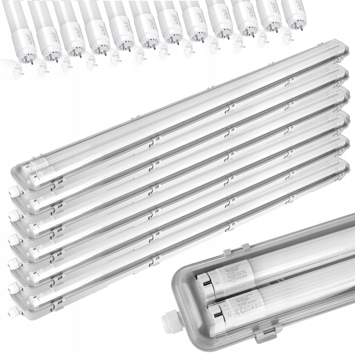 6x Oprawa hermetyczna 120cm Lampa LED natynkowa + 12x świetlówka LED oświetlenie sufitowe białe 36 W, długość 127 cm
