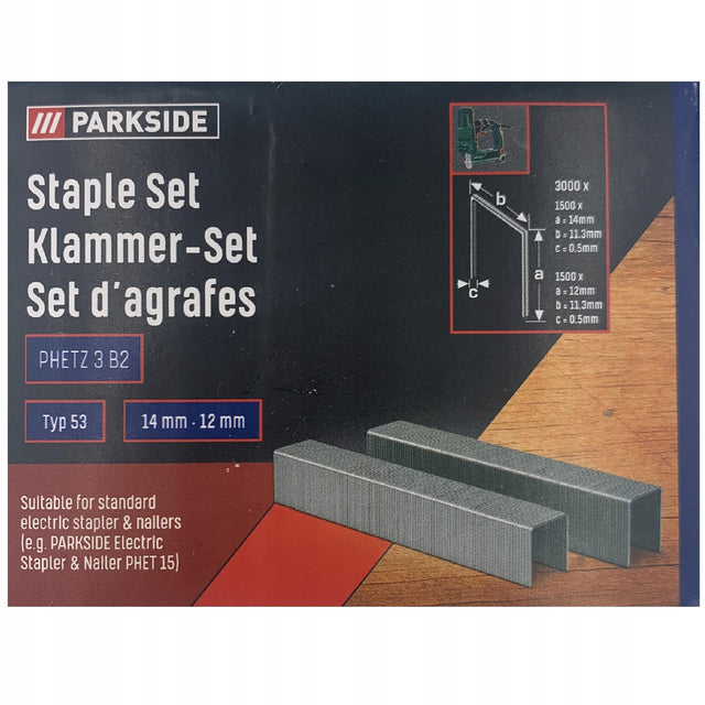 Parkside Zszywki typ 53 14/12 mm do phet 15 2 długości w paczce 3000szt klamry tapicerskie, mocowanie tkanin, skóry i folii