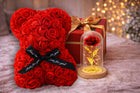 Zestaw prezentowy wieczna róża w szkle LED miś z róż w pudełku flower box ozdoba walentynkowa 26 cm dekoracja świetlna