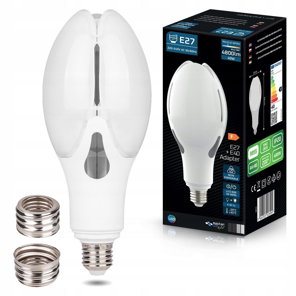 Żarówka LED E27/E40 goliat 40W 4000K 4800lm neutralna barwa mocna 230V do hali, magazynu, warsztatu, opraw