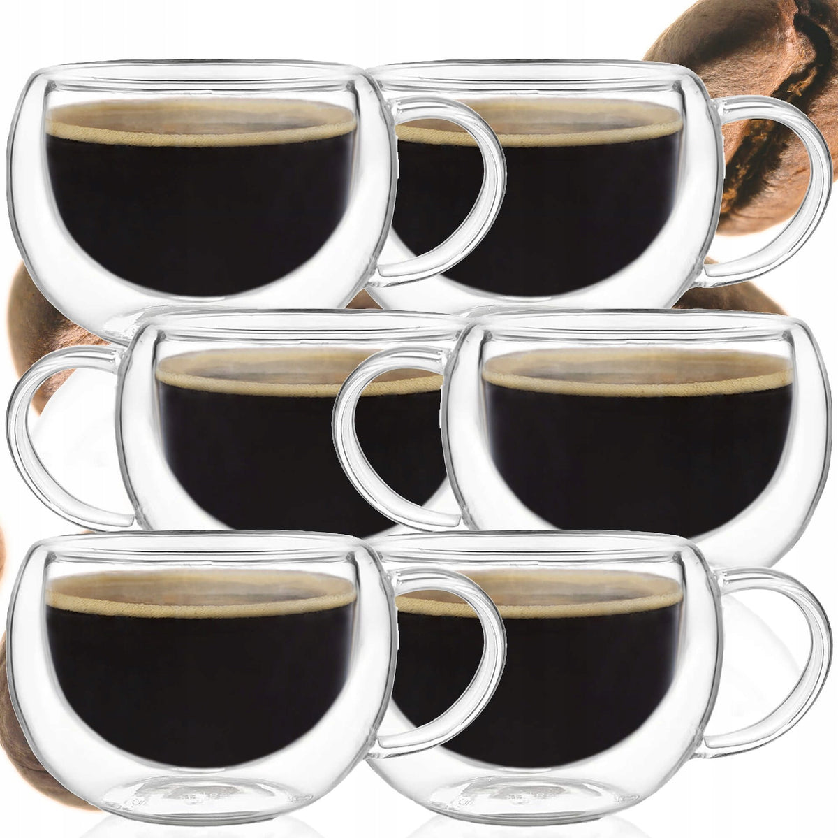 6x SZKLANKA TERMICZNA Z UCHEM 300ml DO KAWY LATTE HERBATY filiżanka ZESTAW kubki z podwójną ścianką, szkło bezbarwne