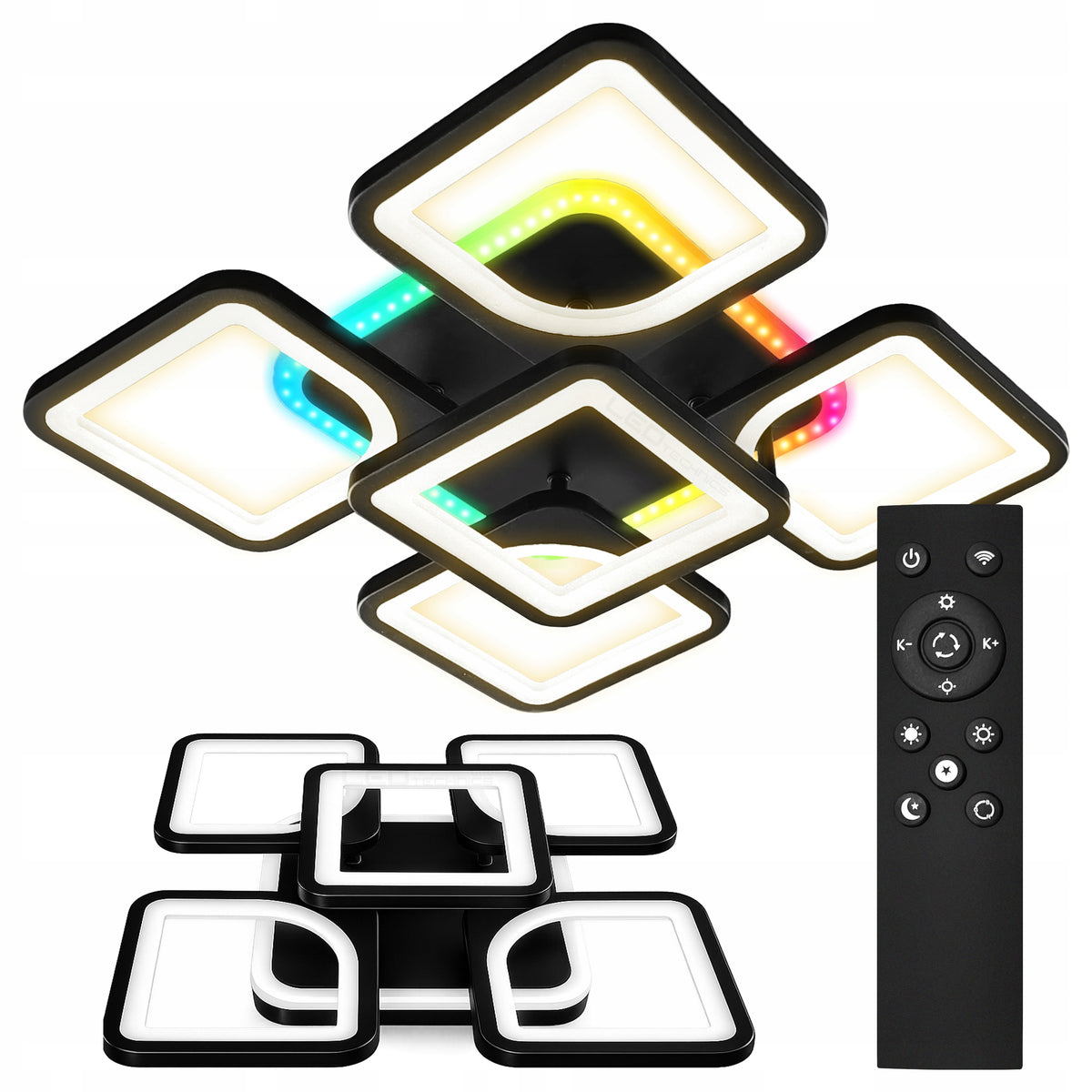 Lampa Sufitowa Nowoczesna Czarna Żyrandol Plafon RGB CCT 72W LED 7920lm oświetlenie do pokoju, aluminiowa, 5 punktów