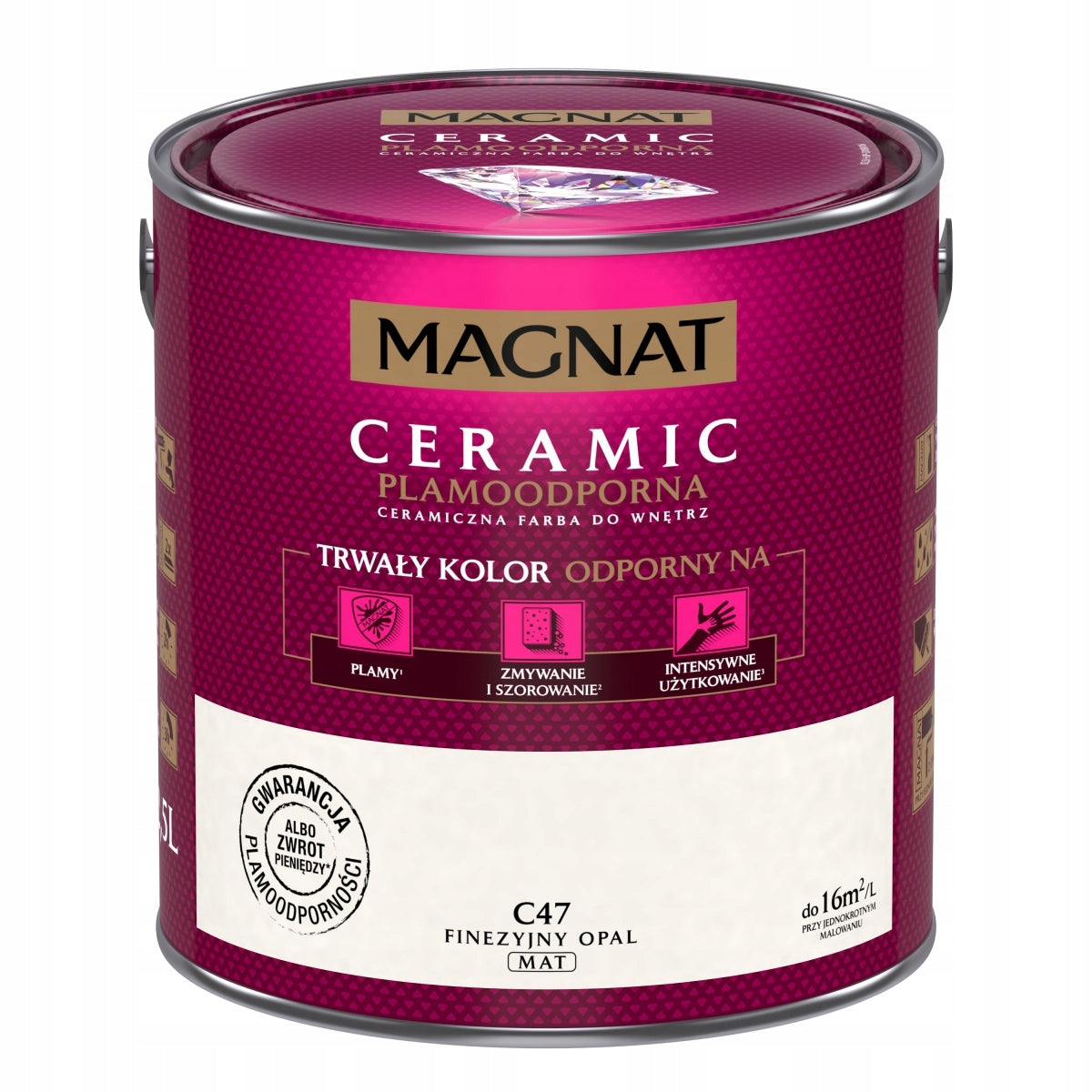 Magnat ceramic - C47 - finezyjny opal - 2,5l farba do ścian, beżowa matowa, wydajność 16 m²/l