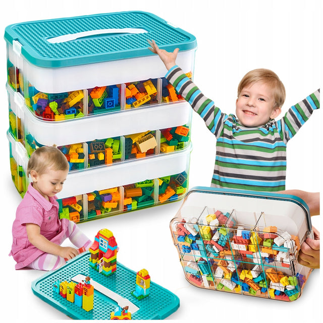 Pojemnik na klocki lego zabawki organizer 3-PIĘTROWY z przegródkami 18 L pudełko plastikowe do przechowywania, sortowania i porządkowania