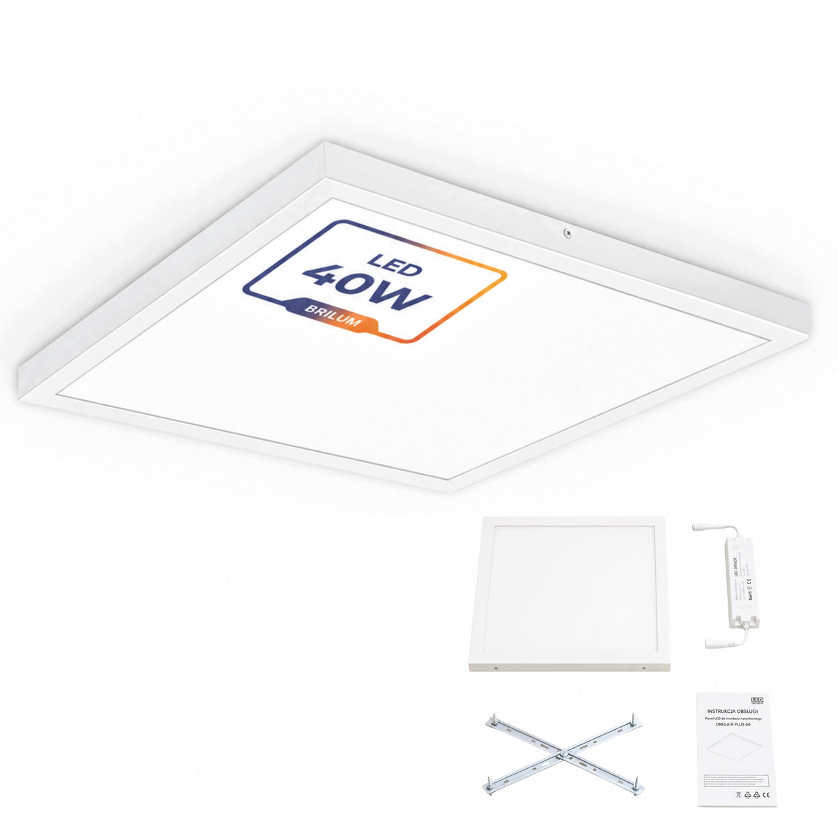 Panel LED Sufitowy 40W Natynkowy 60 x 60cm Plafon 3600lm Orega Oprawa IP40 lampa kwadratowa do biura, neutralna barwa