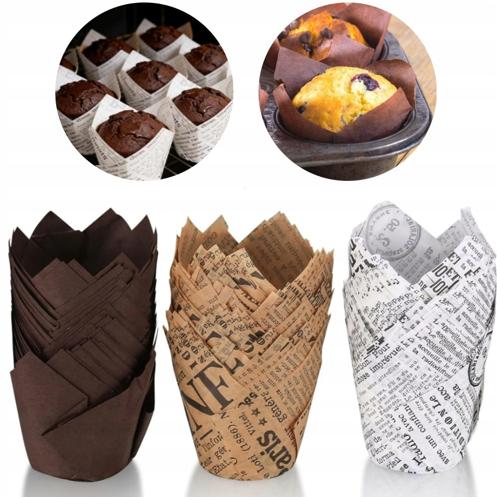 Papierowe papilotki do muffinek babeczek 3 wzory nieprzywierające x150 foremki do pieczenia cupcake’ów, wkładki do formy