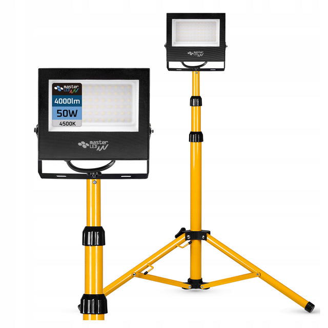 Zestaw halogen lampa LED 50W statyw roboczy naświetlacz 4500K reflektor do warsztatu garażu i na budowę IP65 4000 lm biały neutralny