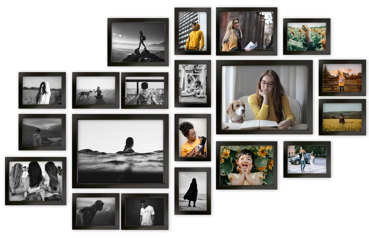 Multirama Lizbona Zestaw ramek na zdjęcia czarny galeria ścienna, kolaż fotografii, dekoracja do salonu, 162 x 100 cm