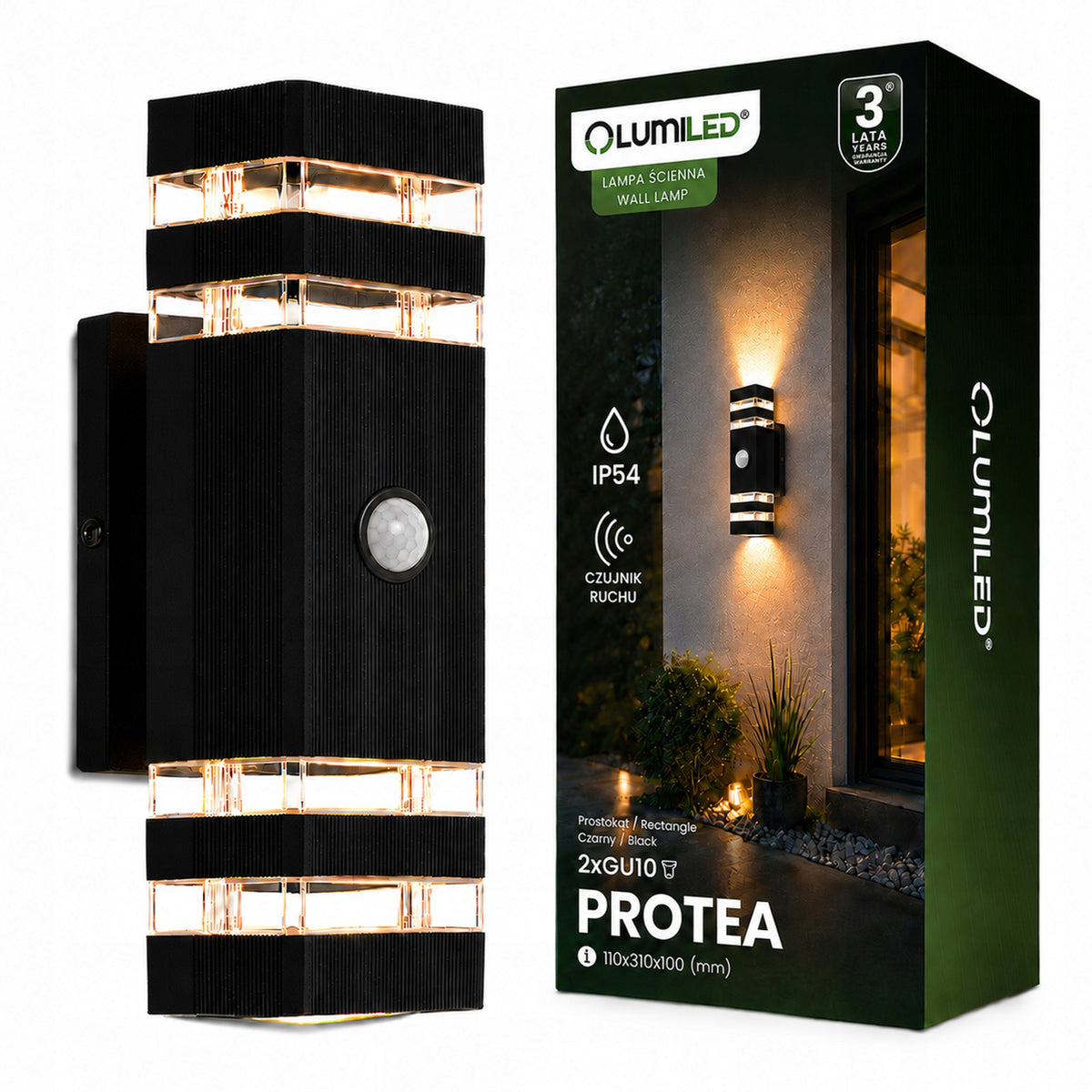 Kinkiet Zewnętrzny Lampa Elewacyjna LED ścienna Aluminiowa Czujnik Ruchu oświetlenie wejścia i podjazdu, 6 w, gwint