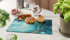 Szklana deska kuchenna do krojenia błękit i złoto 40x30cm - szkło hartowane Podkładka ochronna na blat, antypoślizgowa