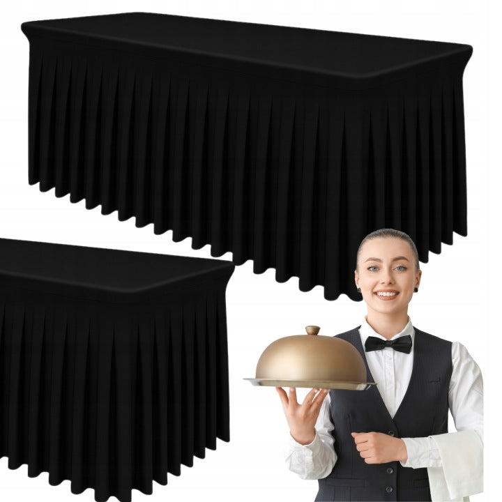 Pokrowiec na stół cateringowy bankietowy obrus czarny elastyczny 180x76 cm osłona blatu z elastanu do lokalu