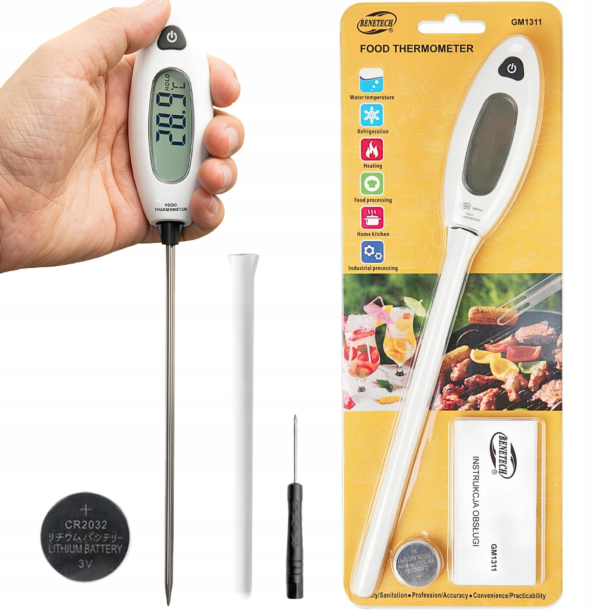 Kuchenny termometr cyfrowy do żywności gotowania z sondą -50°C +300°C LCD miernik temperatury mięsa potraw płynów