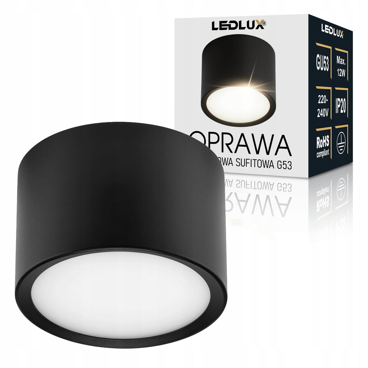 OPRAWA NATYNKOWA Sufitowa HALOGENOWA TUBA LED GX53 Walec SPOT Nowoczesna czarna okrągła lampa punktowa do wnętrz, maks