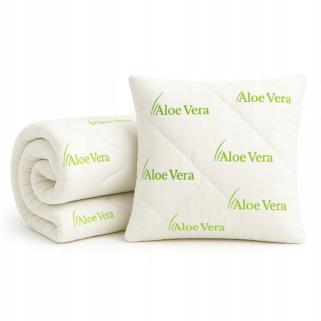 Zestaw Całoroczny Aloe Vera Kołdra 160x200 + Poduszka 70x80 antyalegiczny mikrofibra, biała, komplet do spania, wkład