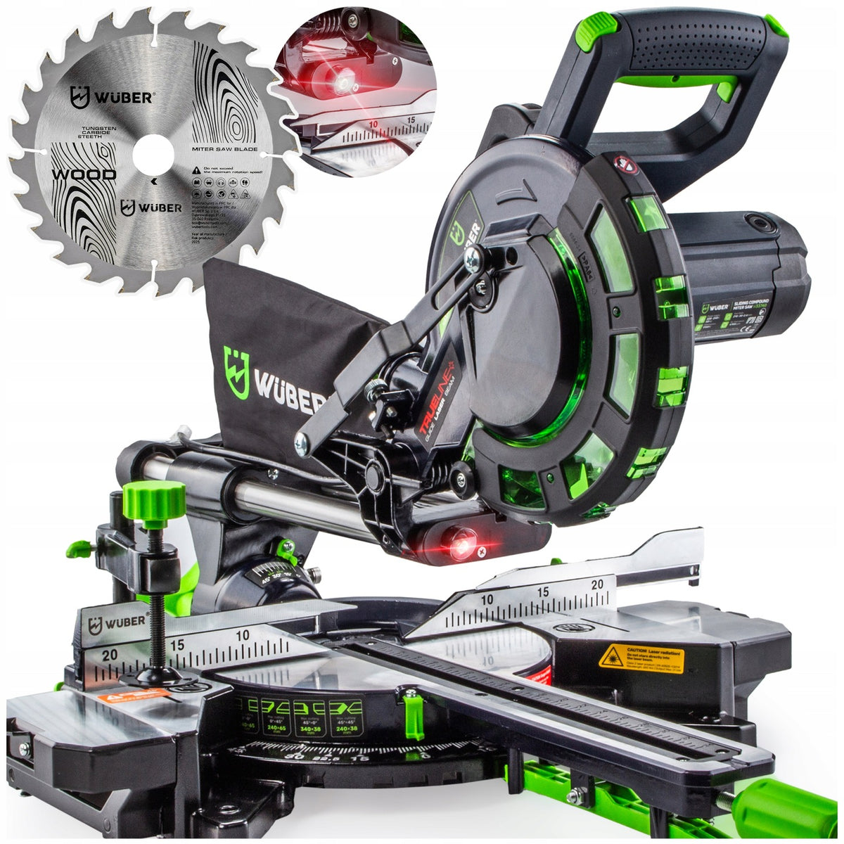 Piła ukosowa z posuwem ukośnica do drewna 1700W + laser + tarcza 210mm 24T przecinarka do desek i listew, cięcie 340