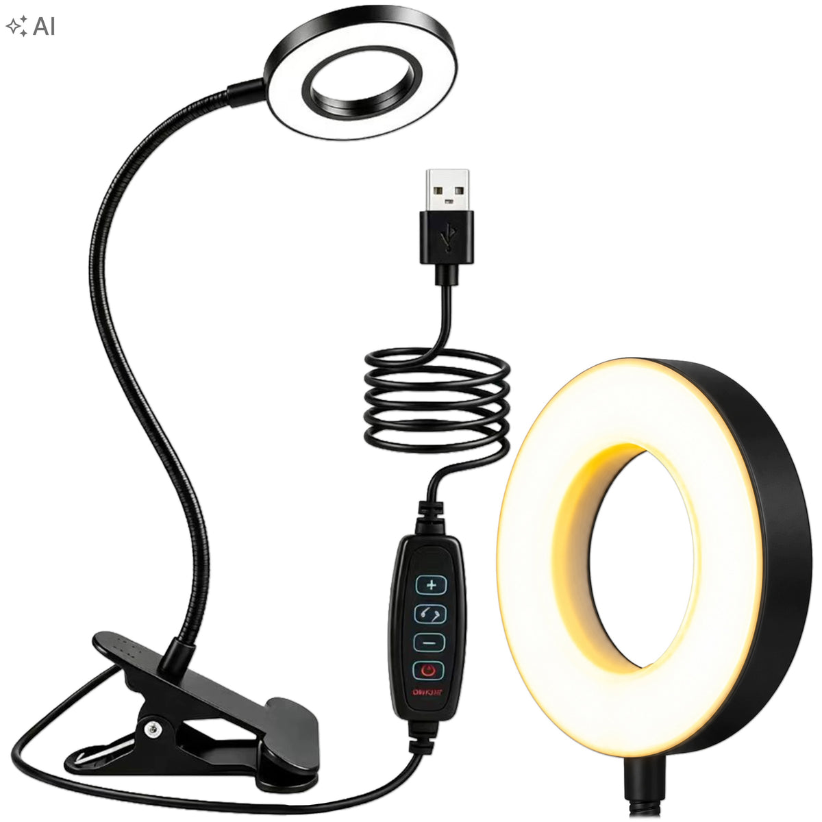 Lampka z klipsem do czytania książek na biurko USB LED nocna elastyczna oświetlenie punktowe, nauka, praca, czarna 46 cm