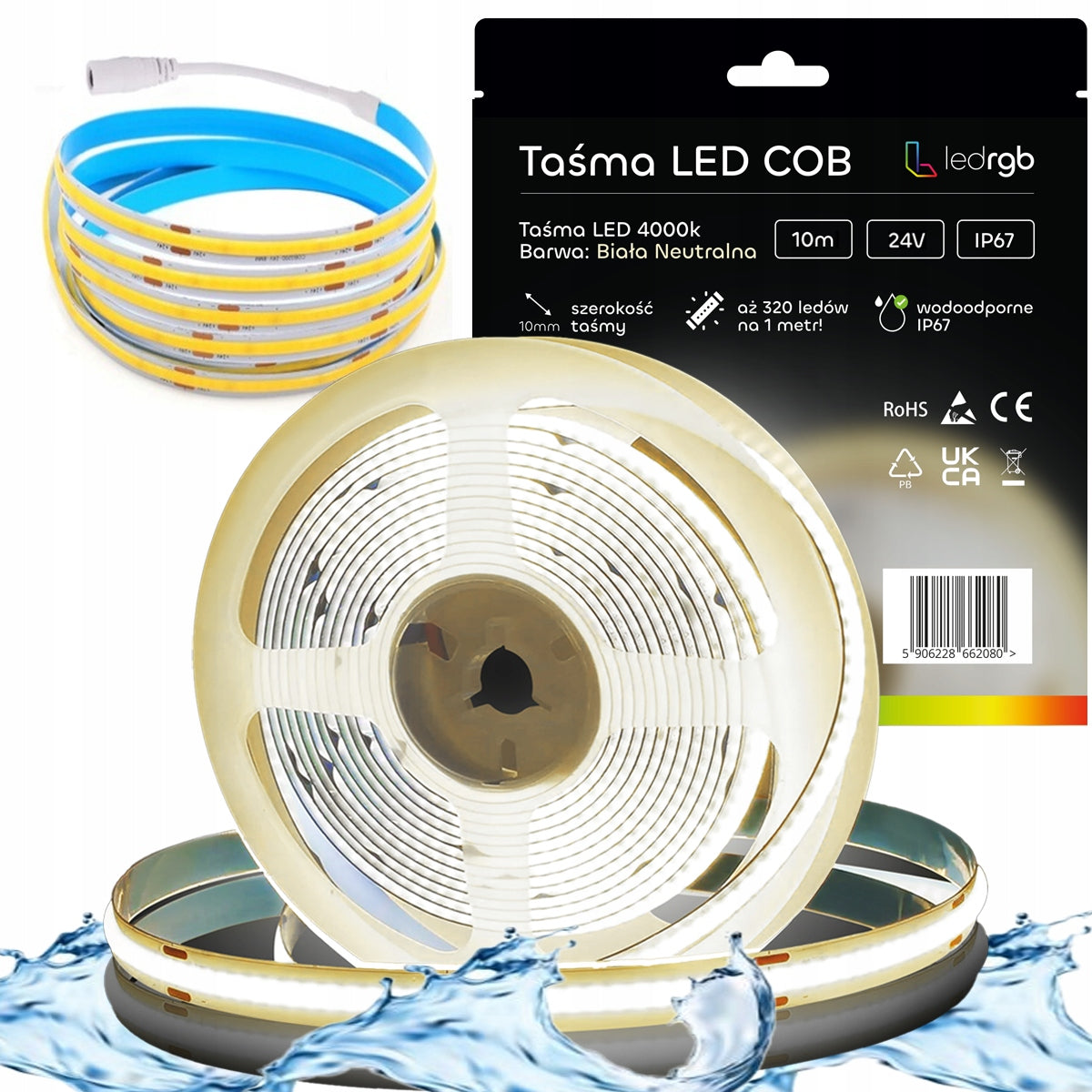 Taśma LED Neon COB 24V 10m 320 diod 4000K biała neutralna wodoodporna IP67 wąż świetlny, podświetlenie mebli, schodów i