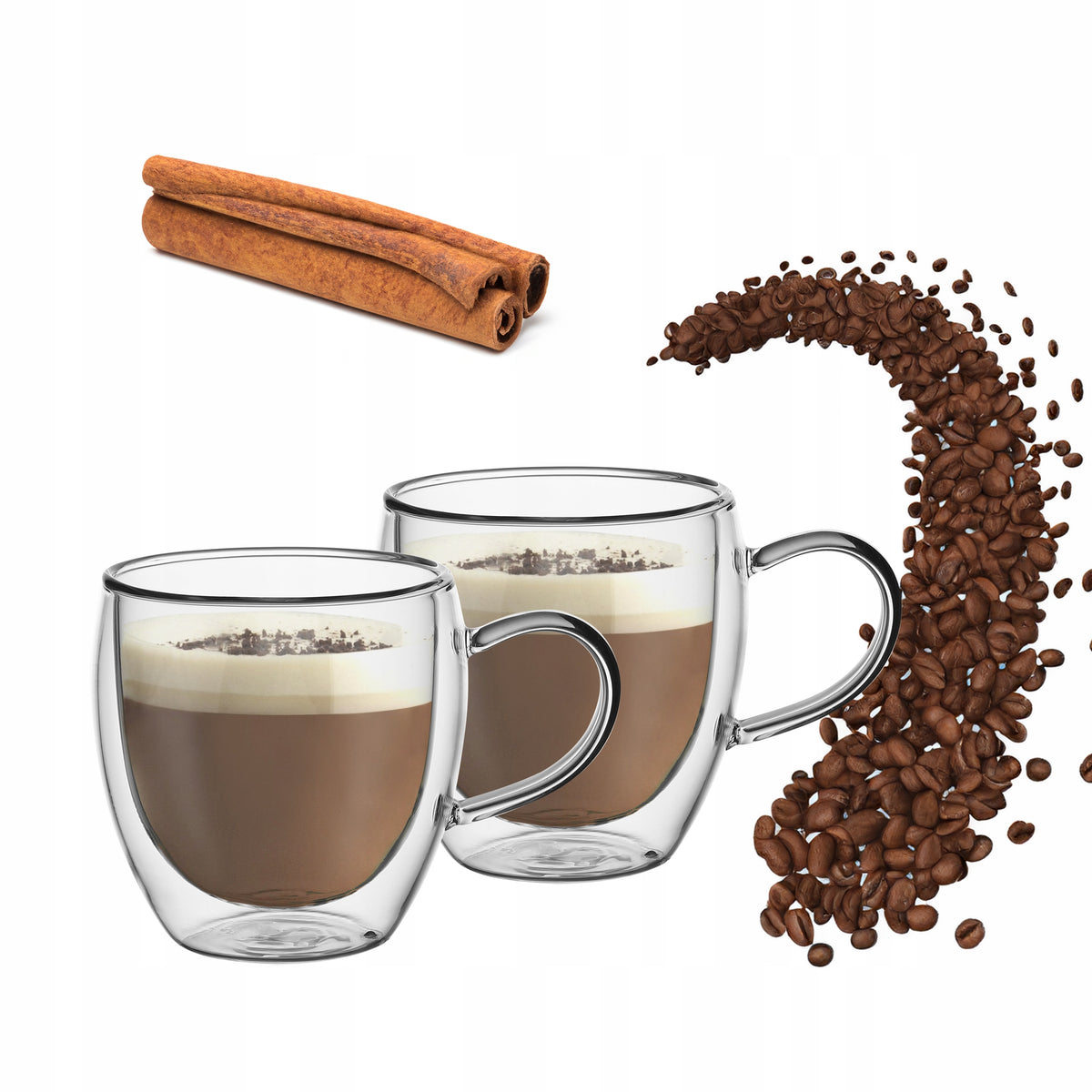 SZKLANKI TERMICZNE KUBKI DO KAWY LATTE HERBATY ZESTAW 2 szt. KAMILLE podwójna ścianka, 250 ml, bezbarwne szkło