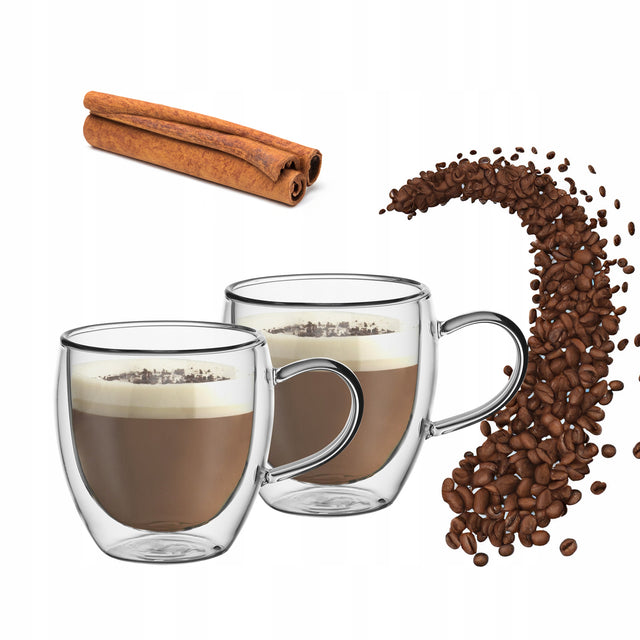 Szklanki termiczne kubki do kawy latte herbaty zestaw 2 szt. kamille podwójna ścianka, 250 ml, bezbarwne szkło