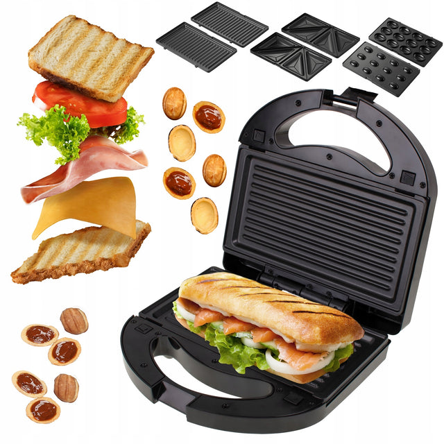 Opiekacz kanapek toster grill panini opiekacz orzeszków sandwich 3w1 1000W nominalna czarny