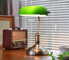 LAMPKA BIURKOWA VINTAGE BANKIERSKA NOCNA KLASYCZNA ABAŻUR RETRO E27 ZIELONY lampa stołowa do pracy, wysokość 38 cm