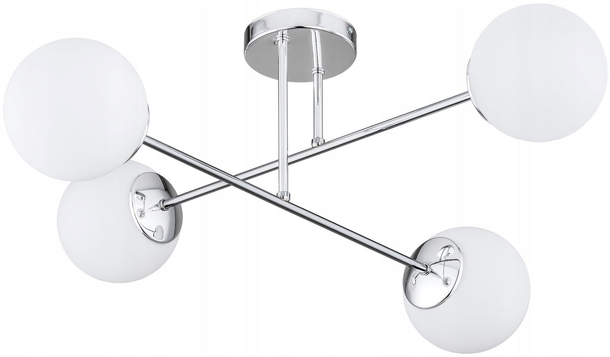 Lampa Wisząca Sufitowa Żyrandol Chrom Białe Kule Milo LED E27 oświetlenie do salonu i jadalni, 4 źródła światła