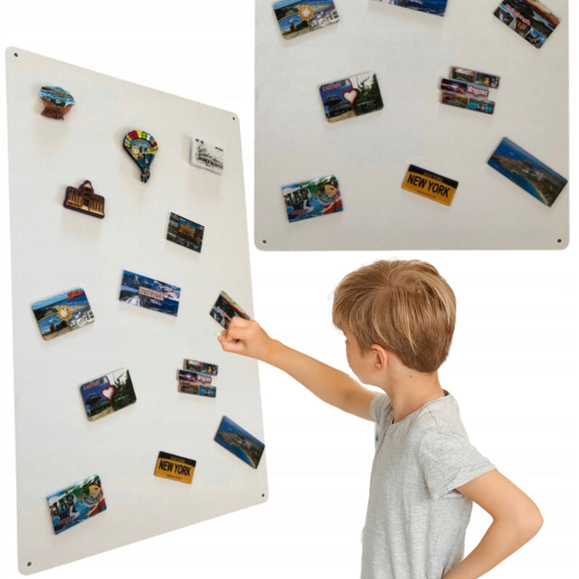 Duża biała tablica magnetyczna na magnesy z wakacji do powieszenia 80x50cm metalowa plansza na kartki, notatki i pamiątki
