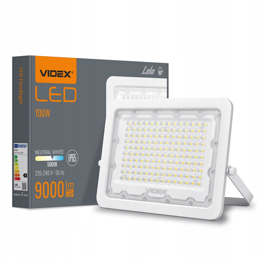 Halogen Naświetlacz LED biały lampa 100W 9000lm 5000K IP65 videx neutralny reflektor zewnętrzny do ogrodu, garażu i na