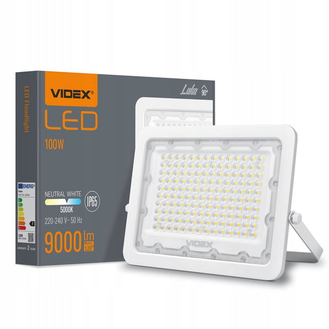 Halogen Naświetlacz LED biały lampa 100W 9000lm 5000K IP65 videx neutralny reflektor zewnętrzny do ogrodu, garażu i na podjazd