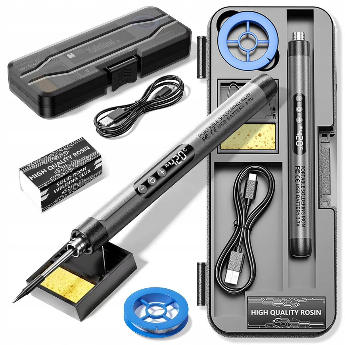 LUTOWNICA PRECYZYJNA AKUMULATOROWA KOLBOWA BEZPRZEWODOWA ZESTAW 420°C USB-C do elektroniki, grzałkowa oporowa 8 W