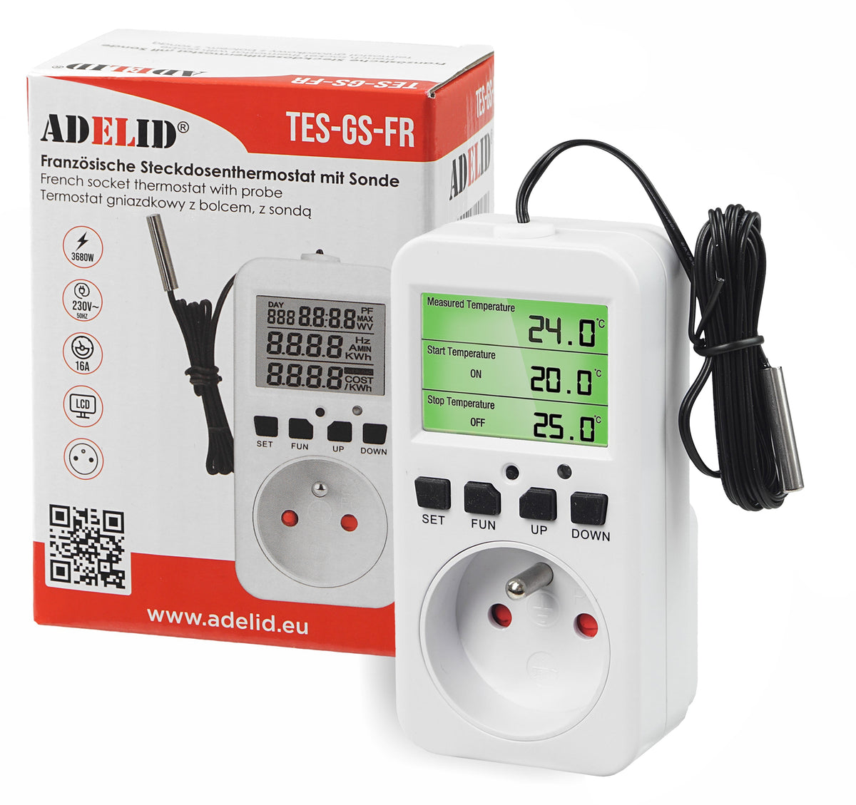 Regulator Temperatury Pokojowy Termostat Elektroniczny 230V Gniazdo 16A sterownik