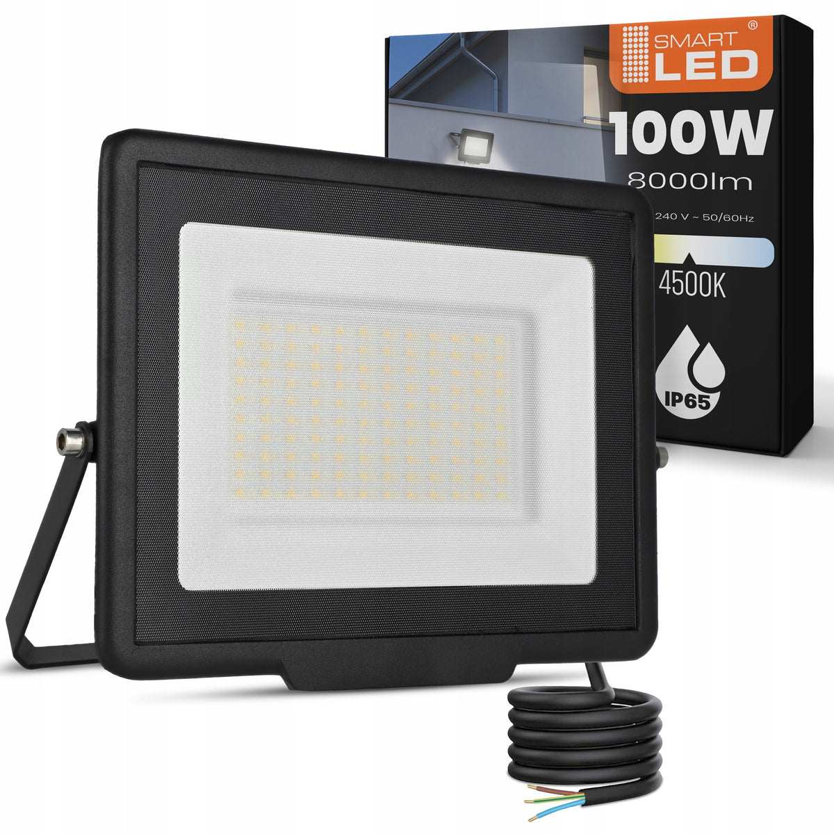Halogen LED Naświetlacz Lampa Zewnętrzna Nad Garaż 100W IP65 4500K Czarny reflektor do podjazdu, biały neutralny, 8000
