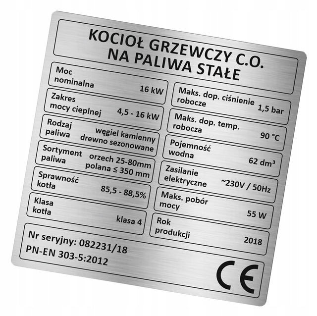 Tabliczka znamionowa 4 klasa - kocioł, piec