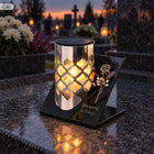 Znicz solarny LED duży szklany srebrny metalowy nagrobny ledowy 22cm lampion cmentarny, dekoracja grobu, oświetlenie na