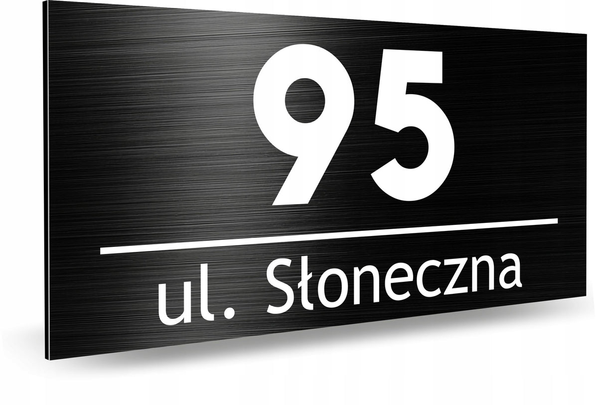 Numer na Dom Tabliczka Adresowa Nierdzewna Trwała Czarna Szczotkowana UV oznaczenie posesji, aluminium 42x21 cm