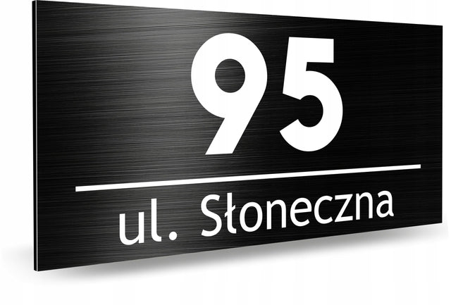 Numer na Dom Tabliczka Adresowa Nierdzewna Trwała Czarna Szczotkowana UV oznaczenie posesji, aluminium 42x21 cm, grubość 3 mm