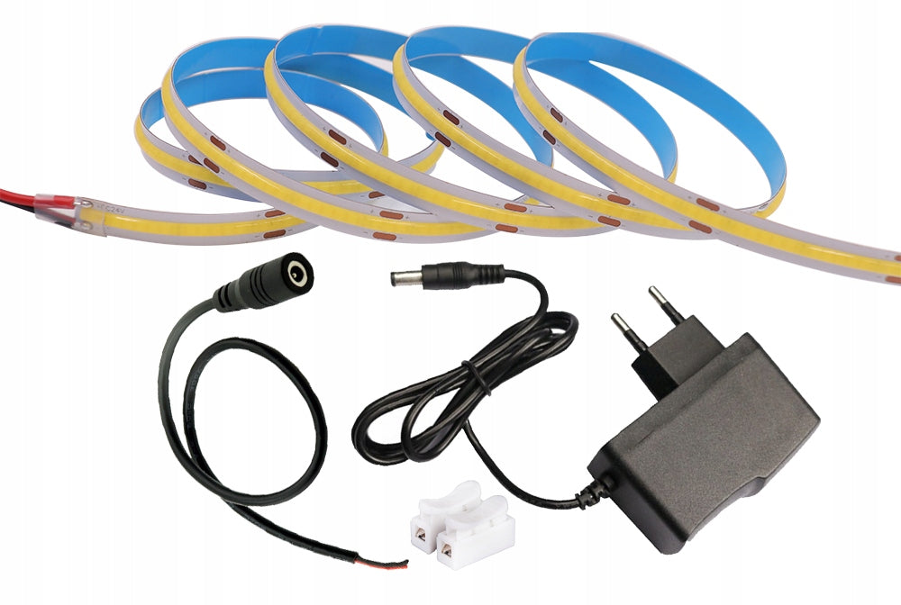 Zestaw LED linia COB 12V 24W 2mb neon Zasilacz DC taśma świetlna, biały neutralny, IP44, do podświetlenia wnętrz