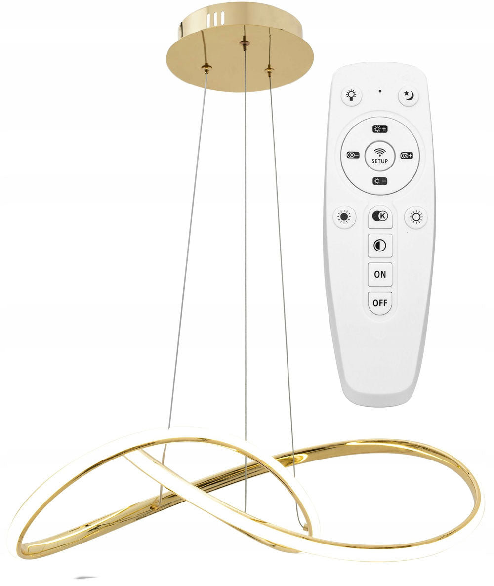 Lampa wisząca ring plafon okrąg żyrandol LED pilot 3 barwy złota wstęga do salonu i jadalni, nowoczesne oświetlenie