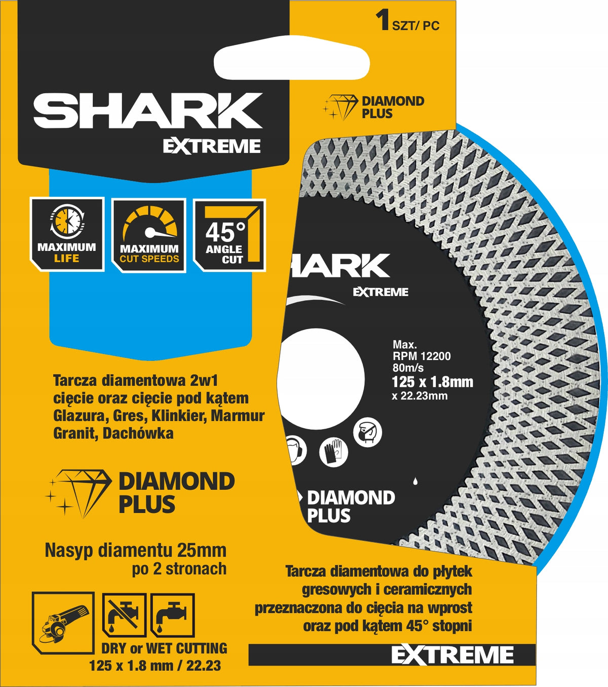 Tarcza diamentowa 125 do cięcia pod kątem 45 stopni gresu shark Extreme "x" ze 171 sztuk
