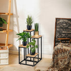 Kwietnik stojący stojak metalowy półki na kwiaty doniczki loft craft czarny regał na rośliny, 4 donice, 68 cm, beżowy