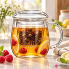 Kubek z Zaparzaczem do herbaty i Pokrywka Szklanka do Kawy do Ziół 350ml przezroczyste szkło do naparów