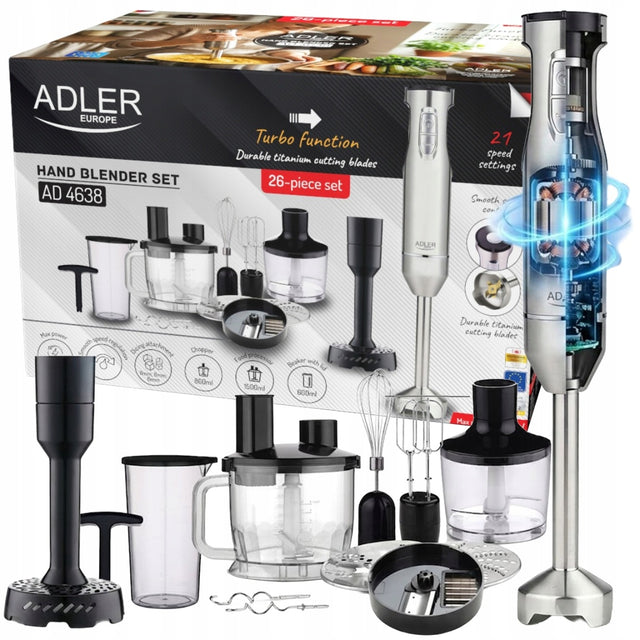 Blender ręczny 1800W robot kuchenny mikser zestaw 26 elementów tytanowy