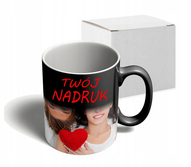 Magiczny foto kubek z własnym zdjęciem nadrukiem naczynie ceramiczne zmieniające kolor, 330 ml, personalizowane, do kawy i herbaty