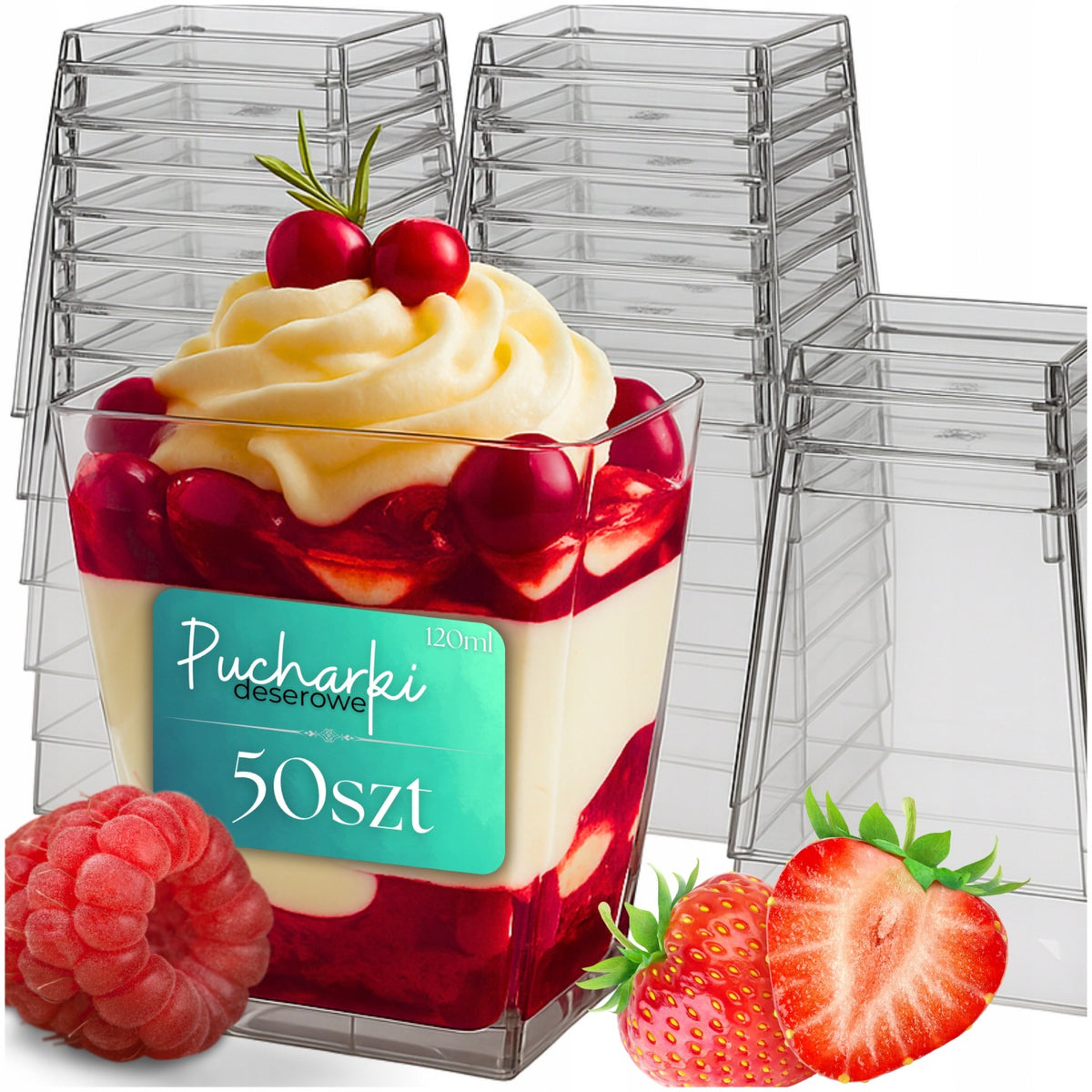 PUCHARKI DESEROWE DO DESERÓW POJEMNIKI NA DESERY PRZEKĄSKI 120 ml 50 szt kubeczki plastikowe bezbarwne na lody i musy