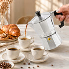 Kawiarka zaparzacz do kawy herbaty 450ml aluminiowa na GAZ 9 filiżanek kafetiera moka, czarna srebrna, można myć w